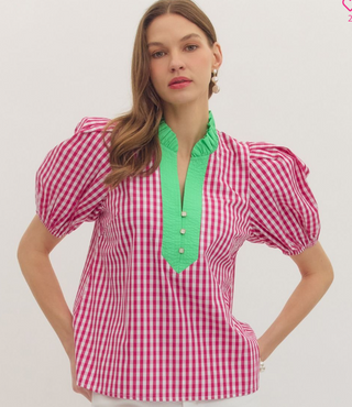 Gillian Gingham Puff Sleeve Top