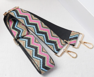 Chevron Pattern Straw Bag Strap - Pink