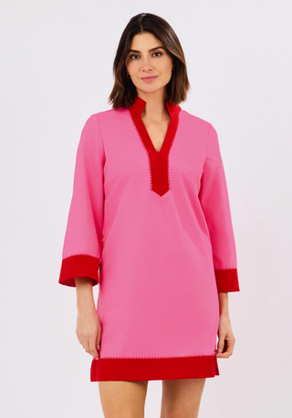 Brenda Dress Pink and Red Trim