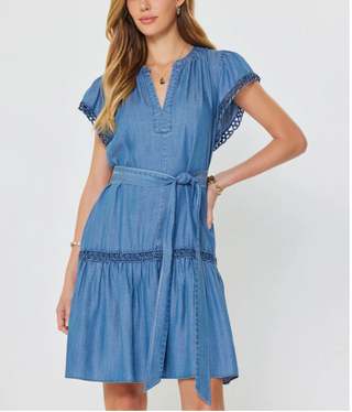 Chambray Crochet Mini Dress