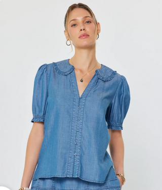 Chambray Ruffled Collar Blouse