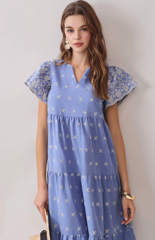 Embroidered Patterns Detail Midi Dress