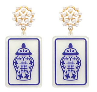 Mahjong Earrings - Blue and White