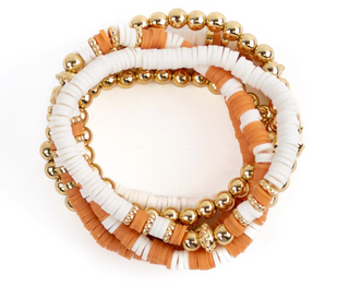 Clay Bead Bracelet Stack in Orange/White