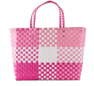 Heather Woven Beach Tote in White/Pink