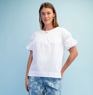 Gathered Top with Short Puff Sleeves