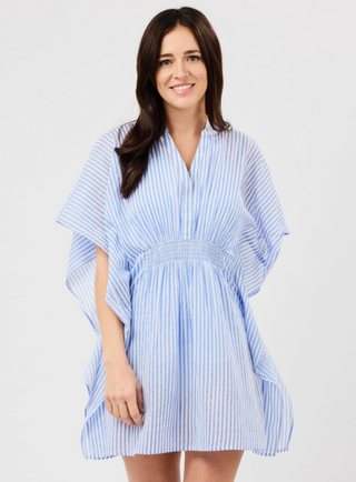 Priscilla Short Beach Dress | Blue + White Stripe