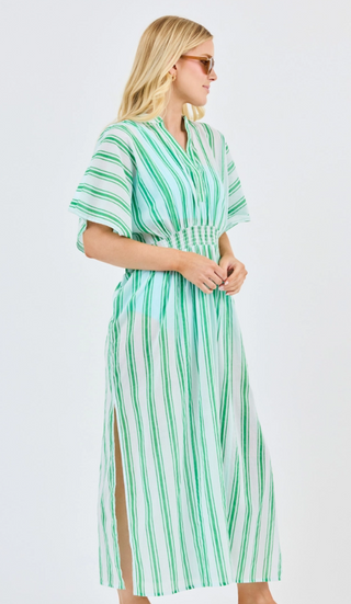 Priscilla Beach Dress | Green + White Stripe