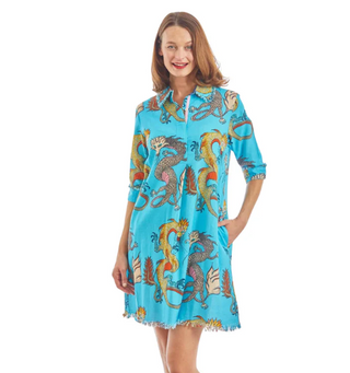 Chatham Turquoise Dragons Print Dress