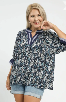 Spring Burst Print V-Neck Top