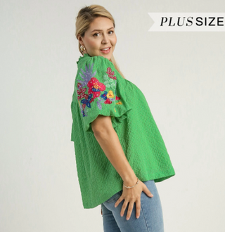 Green Embroidery Sleeve Top