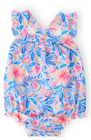 Watercolor Floral Ruffle Cross Back Romper