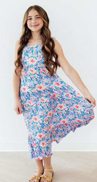 Watercolor Floral Ruffle Maxi Dress