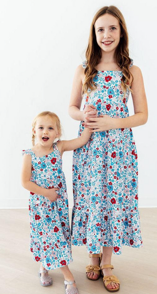 Patriotic Petals Ruffle Maxi Dress