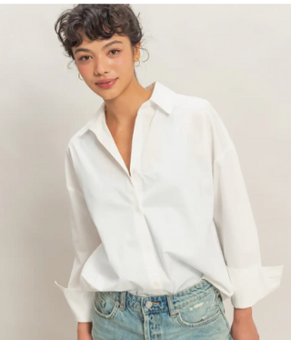Button Up Poplin Shirt - White