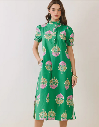 Floral Print Ruffle Collar Button Down Midi Dress