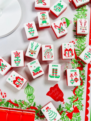 Holly Jolly Christmas Mahjong Tiles with Mat & Shufflers