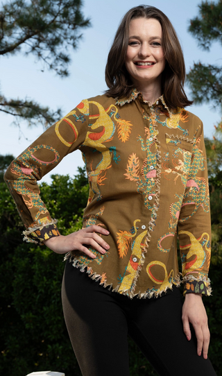 Cape Cod Olive Dragon Print Top