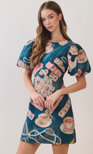 Mahjong Print Shift Mini Dress