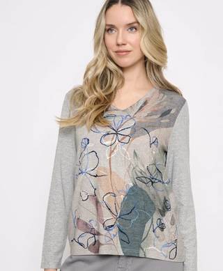 The Tess V-Neck Embellished Printed Top