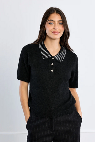 Taylor Knitted polo with  Rhinestone Collar