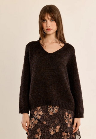 The Tara V-Neck Sweater in Chocolate