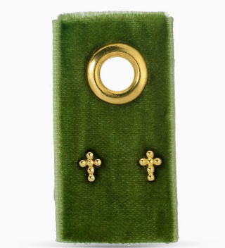 Petite Dot Cross Studs On Velvet Tag