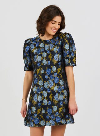Thea Dress | Navy Brocade