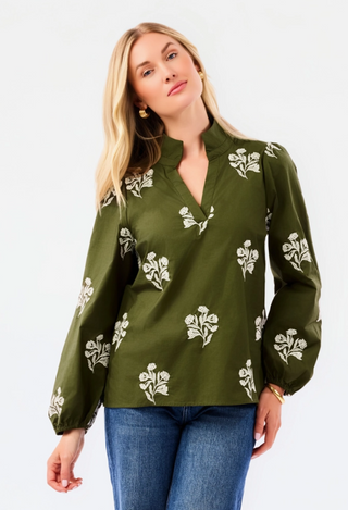 Kayla Embroidered Top - Olive