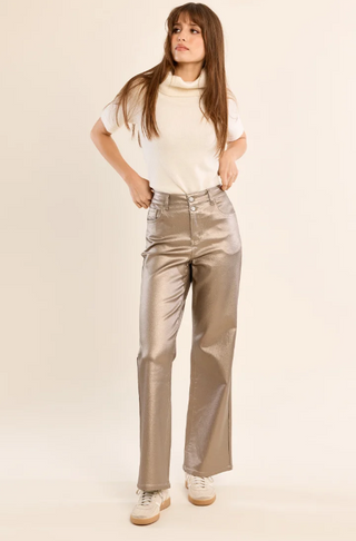 Gold coated pants, high waist