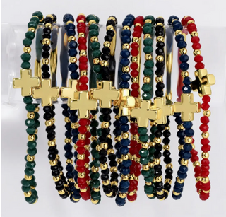 Assorted Crystal Stretch Bracelets w/ Single Balanced Cross