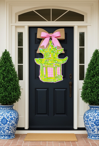 Green/Pink Gingham Style Pagoda Door Hanger