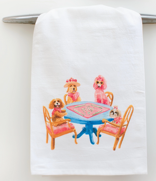 Dogs Playing Mahjong Tea Towel