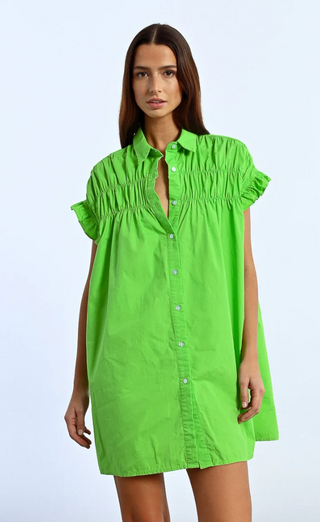 GATHERED SHIRT DRESS - Bright Green
