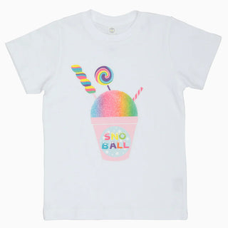 Sno Ball on white shirt