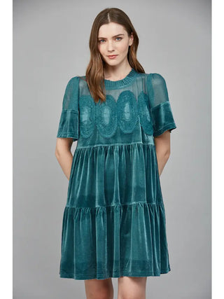 Contrast Sheer Mesh w/ Intricate Lace Detail Velvet