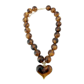 Kaiden Chunky Beaded Necklace with Heart Charm