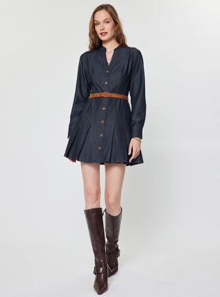 The Ashley Dark Denim Belted Mini Shirt Dress