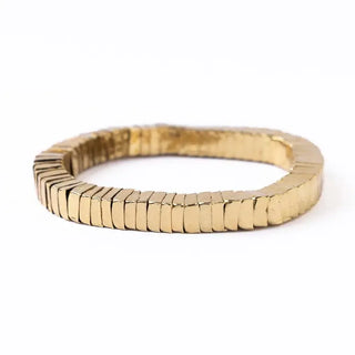 Lucille Square Bead Brass Stretch Bracelet Gold