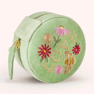 Round Velvet Jewellery Box - Love in A Meadow - Mint