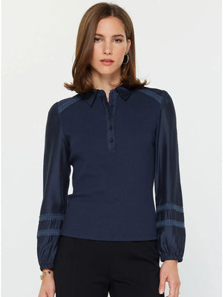 The May Mixed Media Polo Knit Top