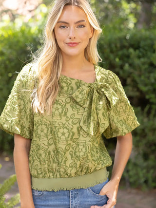 The Abigail Large Front Bow Detail Burn Out Floral Top
