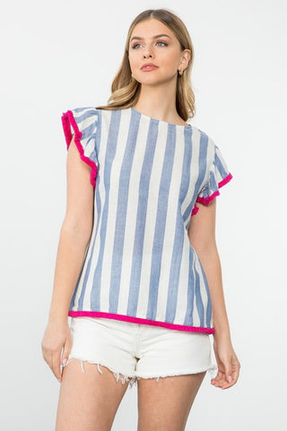 THML Fringe Flutter Sleeve Stripe Top