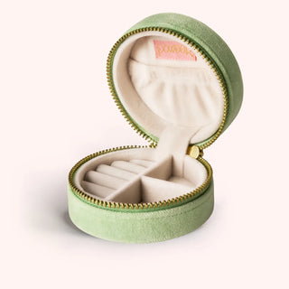 Round Velvet Jewellery Box - Love in A Meadow - Mint