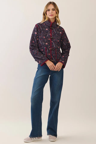 The Mina Peacock Floral Quilted Toggle Jacket