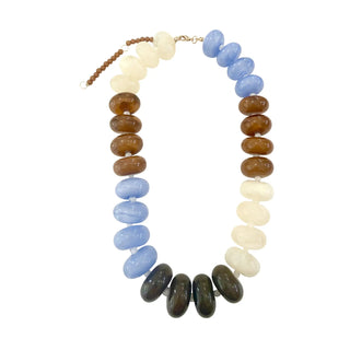 Carissa Chunky Beaded Necklace - Light Blue Brown Mix