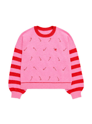 Candy Cane Relaxed Sweater in Pink