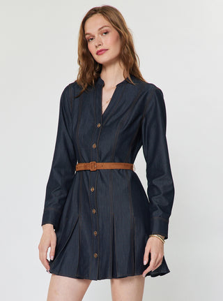 The Ashley Dark Denim Belted Mini Shirt Dress
