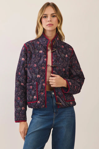 The Mina Peacock Floral Quilted Toggle Jacket