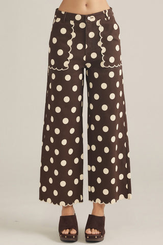 The Bella Polka Dot Wide Leg Pants Featuring Scallop Trim
